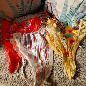 Silky lacey thongs
